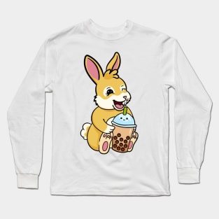 Cute Rabbit Drinking Boba Milktea Long Sleeve T-Shirt